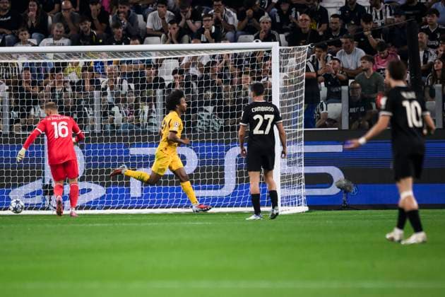 Juventus FC v Borussia Dortmund - UEFA Champions League Karim Adeyemi of Borussia Dortmund celebrates after scoring a goal during the UEFA Champions League 2026 26 league phase football match between Juventus FC and Borussia Dortmund. Turin Italy Copyright: xNicolòxCampox