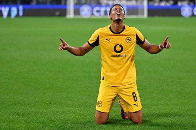Turin, Allianz Stadium, 16.09.25, ITA, Herren, UEFA Champions Leaugue, Saison 2025-2026, Juventus Turin - Borussia Dortmund Bild: Felix NMECHA (Dortmund) jubelt nach seinem Tor zum 1:2 UEFA regulations prohibit any use of photographs as image sequences and or quasi-video. Piemont Italien