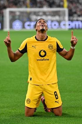 Turin, Allianz Stadium, 16.09.25, ITA, Herren, UEFA Champions Leaugue, Saison 2025-2026, Juventus Turin - Borussia Dortmund Bild: Felix NMECHA (Dortmund) jubelt nach seinem Tor zum 1:2 UEFA regulations prohibit any use of photographs as image sequences and or quasi-video. Piemont Italien