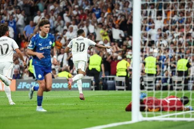September 16, 2025, Madrid, Madrid, Spain: Kylian Mbappe of Real Madrid CF celebrates a goal during the UEFA Champions League 2025 26 League Phase MD1 match between Real Madrid C.F. and Olympique de Marseille at Estadio Santiago Bernabeu on September 16, 2025 in Madrid, Spain. Madrid Spain - ZUMAa181 20250916_zaa_a181_305 Copyright: xIrinaxR.xHipolitox