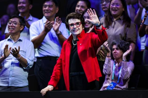 SHENZHEN, CHINA - SEPTEMBER 16: American tennis player Billie Jean King is seen during the 2025 Billie Jean King Cup Finals quarterfinal match between Italy and China at Shenzhen Bay Sports Centre Arena on September 16, 2025 in Shenzhen, Guangdong Province of China.  Copyright: xVCGx 111591343114