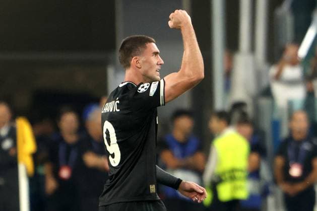 DUSAN VLAHOVIC, Juventus, Champions League, 2025-26, Juventus vs Borussia Dortmund 4-4, 16-09-2025, Esultanza, Celebration, Jubel CHAMPIONS LEAGUE 2025-26 JUVENTUS-BORUSSI DORTMUND 4-4