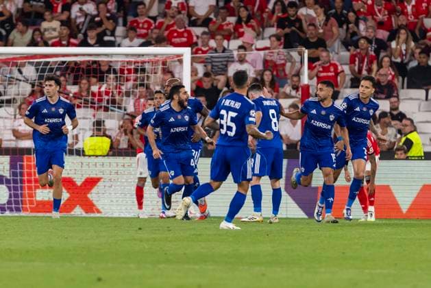 September 16, 2025, Lisbon, Portugal: Qarabag FK players seen celebrating a goal during the UEFA Champions League Matchday 1 between SL Benfica and Qarabag FK at Estadio da Luz Stadium. Final score SL Benfica 2 : 3 Qarabag FK Lisbon Portugal - ZUMAs197 20250916_aaa_s197_494 Copyright: xHugoxAmaralx