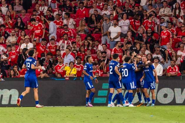 September 16, 2025, Lisbon, Portugal: Qarabag FK players seen celebrating a goal during the UEFA Champions League Matchday 1 between SL Benfica and Qarabag FK at Estadio da Luz Stadium. Final score SL Benfica 2 : 3 Qarabag FK Lisbon Portugal - ZUMAs197 20250916_aaa_s197_506 Copyright: xHugoxAmaralx