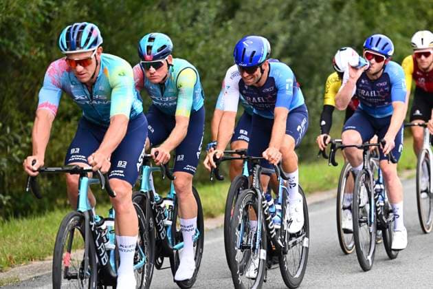 Grand Prix de Wallonie 2025 Cycling Race NAMUR, BELGIUM - SEPTEMBER 17 : riders of XDS Astana Team and rider of Israel - Premier Tech during the 66th edition of Grand Prix de Wallonie an UCI ProSeries 1.Pro one day cycling road race for Men Elite of 187 km with start in Dison and finish in Citadelle de Namur on September 17, 2025 in Namur, Belgium, 17 09 2025 ( Motordriver Stefan Boone - Namur Belgium  Copyright: xVincentxKalutx