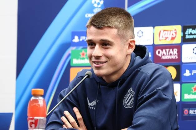 Club s Nicolo Tresoldi pictured during a press conference, PK, Pressekonferenz of Belgian soccer team Club Brugge, in Brugge, on Wednesday 17 September 2025. The team is preparing for a game against French team AS Monaco on Thursday, on the opening day of the League phase of the UEFA Champions League tournament. BRUNOxFAHY  x134516560x