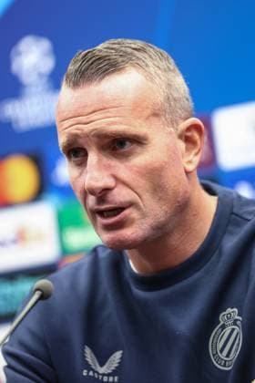 Club s head coach Nicky Hayen pictured during a press conference, PK, Pressekonferenz of Belgian soccer team Club Brugge, in Brugge, on Wednesday 17 September 2025. The team is preparing for a game against French team AS Monaco on Thursday, on the opening day of the League phase of the UEFA Champions League tournament. BRUNOxFAHY  x134517242x