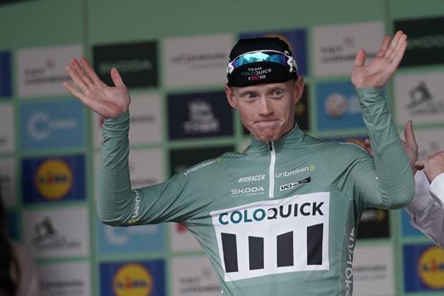 Radsport Tour de Luxembourg 2025 17.09.2025, Cyclisme, Radsport, Tour de Luxembourg, Luxemburg Rundfahrt, 2025, Luxemburg, vl: Malte HellerupTeam ColoQuick - leader Montagne
