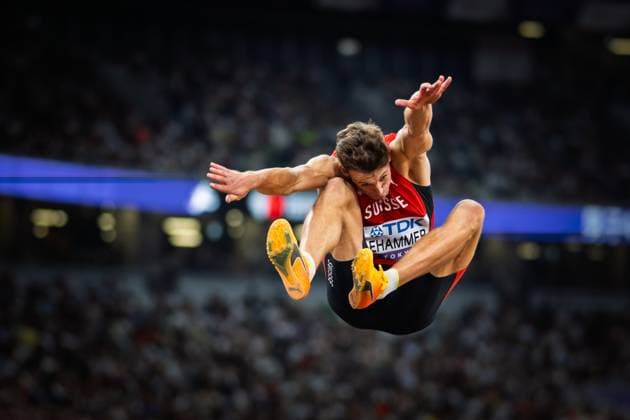 World Athletics Championships; Tokyo, 17.09.2025 Simon Ehammer (Schweiz) in Aktion beim Weitsprung während der Leichtathletik-Weltmeisterschaft 2025 in Tokio am 17. September 2025 *** World Athletics Championships Tokyo, 17 09 2025 Simon Ehammer Switzerland in action in the long jump during the World Athletics Championships 2025 in Tokyo on September 17, 2025 Copyright: xBEAUTIFULxSPORTS TobiasxLacknerx