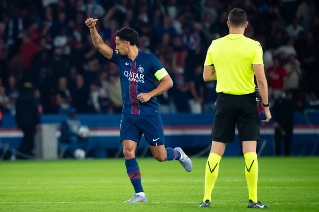 FOOTBALL : PSG vs Atalanta - Ligue des Champions - 17 09 2025 Marquinhos ( 5 - PSG ) celebrates after scoring during the UEFA Champions League match between Paris Saint Germain and Atalanta BC at Parc Des Princes on September 17 , 2025 in Paris, France. ( Photo by Federico Pestellini PsnewZ ) - ParisFrance  Copyright: xFedericoxPestellinix