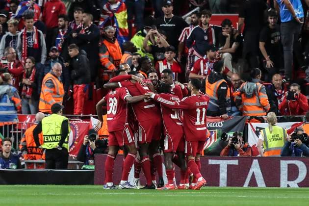 Liverpool FC v Atletico Madrid, Champions League Liverpool defender Andrew Robertson (26) scores a GOAL 1-0 and celebrates with Liverpool forward Alexander Isak (9) during the Liverpool FC v Atletico Madrid Champions League Round One match at Anfield, Liverpool, United Kingdom on 17 September 2025 Credit: Lee Keuneke Every Second Media Editorial use only. All images are copyright Every Second Media Limited. No images may be reproduced without prior permission. Copyright: xIMAGO EveryxSecondxMediax ESM-1590-0036 LeexKeunekex xEveryxSecondxMediax