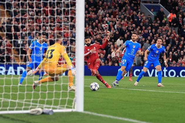 Football - UEFA Champions League - League Phase - Liverpool v Atletico Madrid 17th September 2025 - UEFA Champions League - League Phase - Liverpool v Atletico Madrid - Mohamed Salah of Liverpool scores their 2nd goal - Photo: Simon Stacpoole Offside. Liverpool UK Copyright: xSimonxStacpoolexOffside
