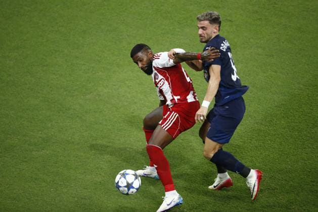 UEFA Champions League - Olympiacos FC vs Pafos FC - Olympiacos player Rodinei in action against Vlad Dragomir of Pafos during the UEFA Champions League Phase matchday 1 soccer match between Olympiacos FC and Pafos FC in Stadium Georgios Karaiskakis in Piraeus, Greece, 17 September 2025.. IMAGO ONE INCH PRODUCTIONS PIRAEUS Greece Copyright: xONExINCHxPRODUCTIONSx 6659409
