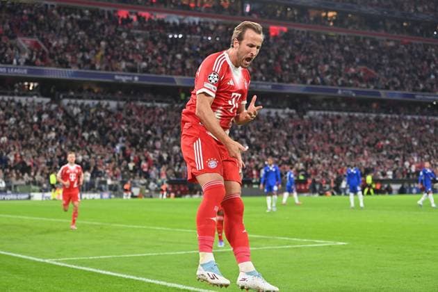 Torjubel Harry KANE (Bayern Muenchen) nach Tor zum 2-0, Jubel,Freude,Begeisterung,. Fussball Champions League,Saison 2025 26 ,1.Spieltag. FC Bayern Muenchen - FC Chelsea am 17.09.2025 A L L I A N Z A R E N A