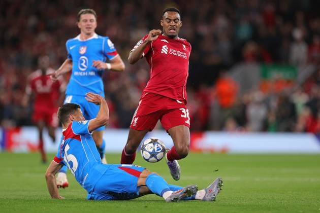 Football - UEFA Champions League - League Phase - Liverpool v Atletico Madrid 17th September 2025 - UEFA Champions League - League Phase - Liverpool v Atletico Madrid - Clement Lenglet of Atletico Madrid tackles Ryan Gravenberch of Liverpool - Photo: Simon Stacpoole Offside. Liverpool UK Copyright: xSimonxStacpoolexOffside