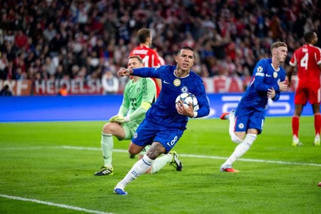 Enzo Fernandez (FC Chelsea, 08), Cole Palmer (FC Chelsea, 10) jubeln ueber das Tor zum 2:1 Anschlusstreffer, Manuel Neuer (FC Bayern Muenchen, 01) aergert sich, GER, FC Bayern Muenchen vs FC Chelsea FC, Fussball, UEFA Champions League, Ligaphase, 1. Spieltag, Saison 2025 2026, 17.09.2025 GER, FC Bayern Muenchen vs FC Chelsea FC, Fussball, UEFA Champions League, Ligaphase, 1. Spieltag, Spielzeit 2025 2026, 17.09.2025 Muenchen Copyright: xEibner-Pressefoto Memmlerx EP_MMR