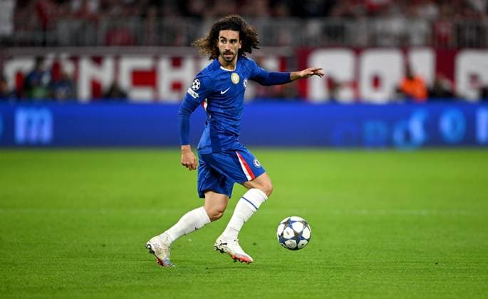 FUSSBALL CHAMPIONS LEAGUE SAISON 2025 2026 Vorrunde 1. Spieltag 17.09.2025 FC Bayern Muenchen - FC Chelsea London Marc Cucurella (FC Chelsea)