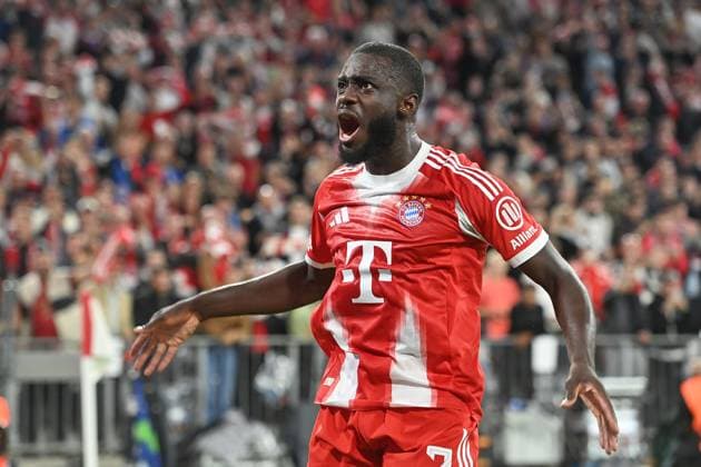 Dayot UPAMECANO (Bayern Muenchen), Jubel,Freude,Begeisterung,, Aktion,Einzelbild,angeschnittenes Einzelmotiv,Halbfigur,halbe Figur. Fussball Champions League,Saison 2025 26 ,1.Spieltag. FC Bayern Muenchen - FC Chelsea am 17.09.2025 A L L I A N Z A R E N A
