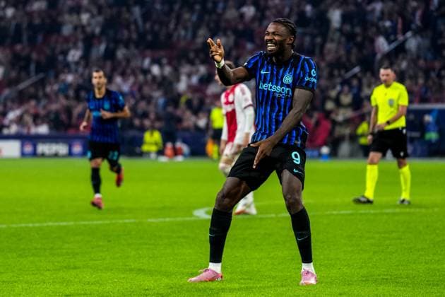 AMSTERDAM, NETHERLANDS - SEPTEMBER 17: Marcus Thuram of FC Internazionale celebrates after scoring his team s second goal during the UEFA Champions League 2025 26 League Phase MD1 match between AFC Ajax and FC Internazionale Milano at Johan Cruijff Arena on September 17, 2025 in Amsterdam, Netherlands. (Photo by Rene Nijhuis) SPO  Copyright: xRenexNijhuis