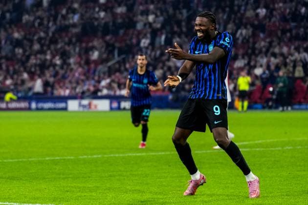 AMSTERDAM, NETHERLANDS - SEPTEMBER 17: Marcus Thuram of FC Internazionale celebrates after scoring his team s second goal during the UEFA Champions League 2025 26 League Phase MD1 match between AFC Ajax and FC Internazionale Milano at Johan Cruijff Arena on September 17, 2025 in Amsterdam, Netherlands. (Photo by Rene Nijhuis) SPO  Copyright: xRenexNijhuis