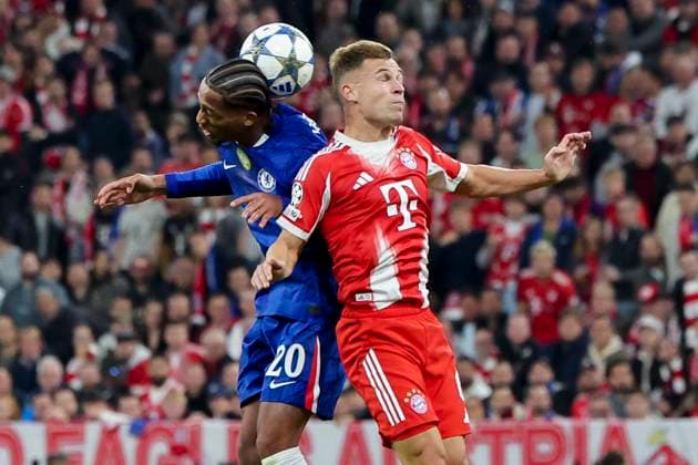 Joao Pedro (Chelsea FC) und Joshua Kimmich (FC Bayern Muenchen) kaempfen um den Ball, UEFA Champions League 2025 26 League Phase MD1, FC Bayern München v Chelsea FC, Football Arena Munich am 17. September 2025 in München, Deutschland. (Foto von Marco Steinbrenner DeFodi Images) Joao Pedro (Chelsea FC) und Joshua Kimmich (FC Bayern Muenchen) battle for the ball, UEFA Champions League 2025 26 League Phase MD1, FC Bayern München v Chelsea FC, Football Arena Munich, September 17, 2025 in Munich, Germany. (Photo by Marco Steinbrenner DeFodi Images)