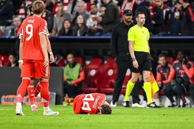 Josip StaniÅ¡iÄ‡ (Bayern München) injured on the ground during the UEFA Champions League 2025 26 League Phase MD1 match between FC Bayern München and Chelsea FC at Football Arena Munich on September 17, 2025 in Munich, Germany. (Photo by Harry Langer DeFodi Images)