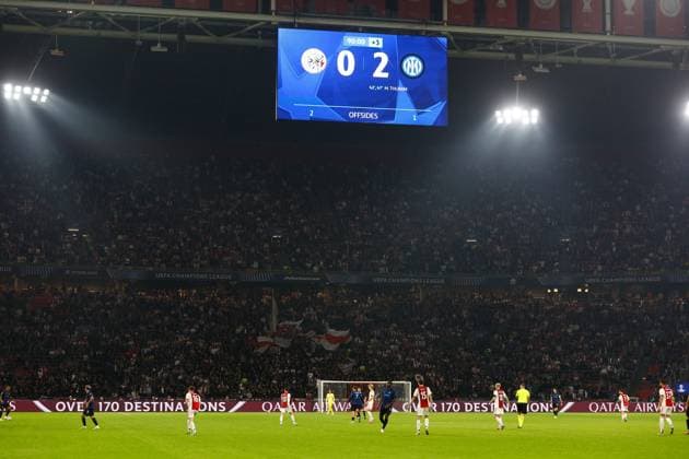 AMSTERDAM , 17-09-2025 , JohanCruyff Arena , season 2025 2026 , UEFA Champions League football , League phase Matchday 1 , match between Ajax and Inter Milan , picture shows 0-2 final score, scorebord Ajax - Inter  x31067608x Copyright: