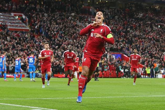 Virgil van Dijk of Liverpool celebrates scoring their sides third goal Liverpool v Atletico Madrid, UEFA Champions League, Group Stage, Football, Anfield, Liverpool, UK - 17 Sep 2025Liverpool Anfield United Kingdom EDITORIAL USE ONLY No use with unauthorised audio, video, data, fixture lists, club league logos or live services. Online in-match use limited to 120 images, no video emulation. No use in betting, games or single club league player publications.  Copyright: xPhilxOldham Shutterstockx 15481355cn