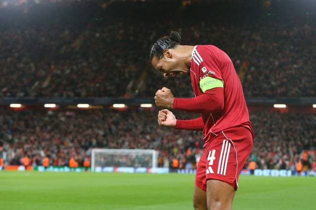 Virgil van Dijk of Liverpool celebrates scoring their sides third goal Liverpool v Atletico Madrid, UEFA Champions League, Group Stage, Football, Anfield, Liverpool, UK - 17 Sep 2025Liverpool Anfield United Kingdom EDITORIAL USE ONLY No use with unauthorised audio, video, data, fixture lists, club league logos or live services. Online in-match use limited to 120 images, no video emulation. No use in betting, games or single club league player publications.  Copyright: xPhilxOldham Shutterstockx 15481355cj