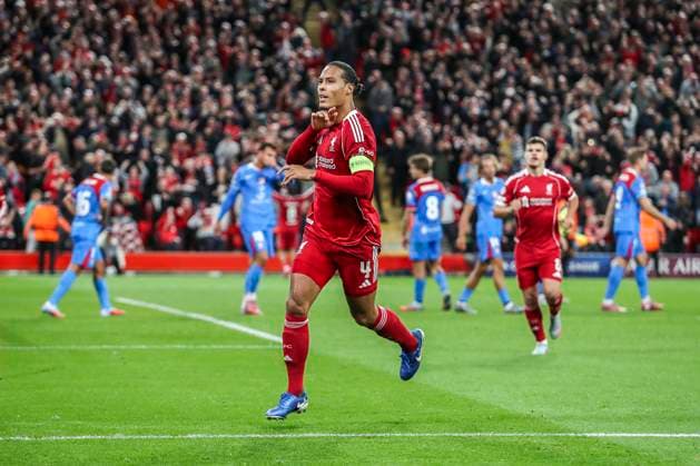 Liverpool FC v Atletico Madrid, Champions League Liverpool defender Virgil van Dijk (4) scores a GOAL 3-2 and celebrates during the Liverpool FC v Atletico Madrid Champions League Round One match at Anfield, Liverpool, United Kingdom on 17 September 2025 Credit: Lee Keuneke Every Second Media Editorial use only. All images are copyright Every Second Media Limited. No images may be reproduced without prior permission. Copyright: xIMAGO EveryxSecondxMediax ESM-1590-0066 LeexKeunekex xEveryxSecondxMediax