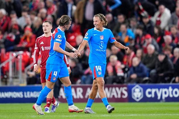 September 17, 2025, Liverpool, Liverpool, England: Marcos Llorente of Atletico de Madrid celebrates a goal during the UEFA Champions League 2025 26 League Phase MD1 match between Liverpool FC and Atletico de Madrid at Anfield on September 17, 2025, in Liverpool, England. Liverpool England - ZUMAa181 20250917_zaa_a181_037 Copyright: xDennisxAgyemanx