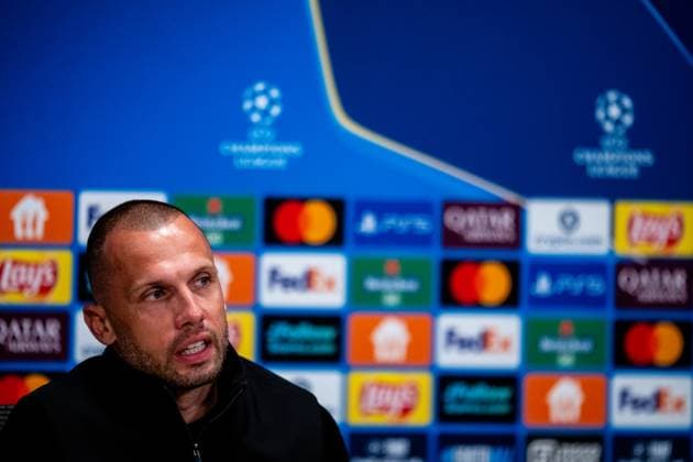 AMSTERDAM, NETHERLANDS - SEPTEMBER 17: Head coach John Heitinga of AFC Ajax attends a press conference, PK, Pressekonferenz after the UEFA Champions League 2025 26 League Phase MD1 match between AFC Ajax and FC Internazionale Milano at Johan Cruijff Arena on September 17, 2025 in Amsterdam, Netherlands. (Photo by Rene Nijhuis) SPO  Copyright: xRenexNijhuis