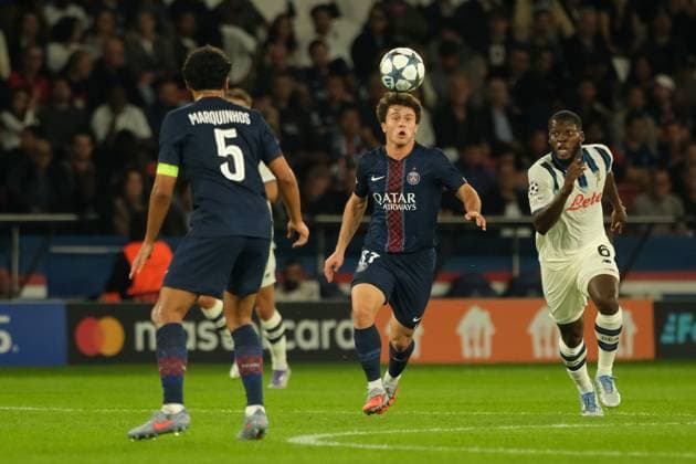 September 18, 2025, Paris, France: Paris SG Midfield JOAO NEVES in action during the UEFA Champions League - League phase matchday 1 between Paris Saint Germain and Atalanta Bergame at the Parc des Princes Stadium - Paris - France..Paris Saint Germain won 4:0 Paris France - ZUMAp119 20250918_zaf_p119_022 Copyright: xPierrexSteveninx