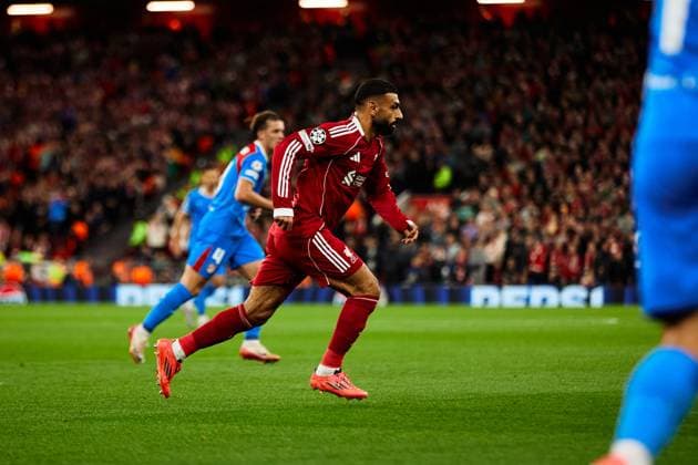 LIVERPOOL, ENGLAND - SEPTEMBER 17: Mohamed Salah of Liverpool in action during the UEFA Champions League 2025 26 League Phase MD1 match between Liverpool and Atletico Madrid at Anfield on September 17, 2025 in Liverpool, England. (Photo by Kobie Abbott Sports Press Photo) Copyright: xKobiexAbbottx Sportspressphoto_SPR27599