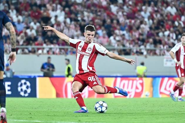 September 17, 2025, Piraeus, Piraeus, Greece: 96 CHRISTOS MOUZAKITIS of Olympiacos in action during the UEFA Champions League, League Phase, Matchday 1 game between Olympiacos and Paphos FC at Georgios Karaiskakis Stadium on September 17, 2025, in Piraeus, Greece. Piraeus Greece - ZUMAk160 20250917_zip_k160_018 Copyright: xStefanosxKyriazisx