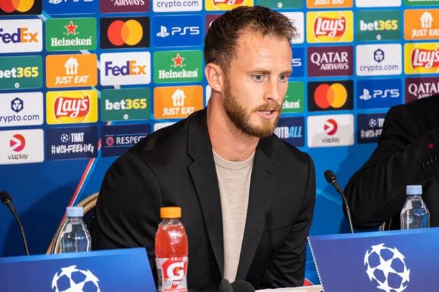 Bayer 04 Leverkusen press conference, PK, Pressekonferenz Mark Flekken of Bayer 04 Leverkusen attends a press conference ahead of the UEFA Champions League 2025 26 League Phase between F.C. Copenhagen and Bayer 04 Leverkusen at Parken Stadium. Copenhagen Denmark Copyright: xKristianxTuxenxLadegaardxBergx xSOPAxImagesx 17_09_2025_KTLB_B04_press_02