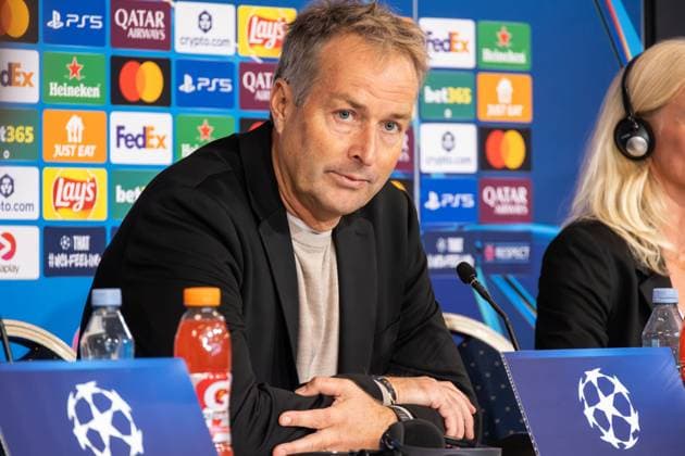 Bayer 04 Leverkusen press conference, PK, Pressekonferenz Head coach Kaspar Hjulmand of Bayer 04 Leverkusen attends a press conference ahead of the UEFA Champions League 2025 26 League Phase between F.C. Copenhagen and Bayer 04 Leverkusen at Parken Stadium. Copenhagen Denmark Copyright: xKristianxTuxenxLadegaardxBergx xSOPAxImagesx 17_09_2025_KTLB_B04_press_11
