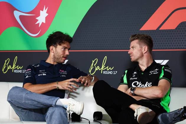 F1 - AZERBAIJAN GRAND PRIX 2025 GASLY Pierre (fra), Alpine F1 Team A525, portrait and HULKENBERG Nico (ger), Stake F1 Team Kick C45, portrait press conference, PK, Pressekonferenz during the 2025 Formula 1 Qatar Airways Azerbaijan Grand Prix, 17th round of the 2025 FIA Formula One World Championship, WM, Weltmeisterschaft from September 19 to 21, 2025 on the Baku City Circuit, in Baku, Azerbaijan - BakuAzerbaijan Copyright: xEricxAlonsox