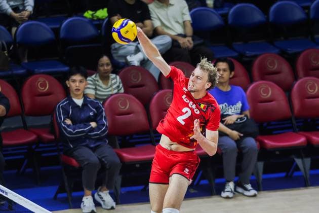 (250918) -- QUEZON CITY, Sept. 18, 2025 -- Ferre Reggers of Belgium competes during the pool F match between Belgium and Algeria at the FIVB Men s World Championship, WM, Weltmeisterschaft 2025 in Quezon City, the Philippines, on Sept. 18, 2025. ) (SP)PHILIPPINES-QUEZON CITY-VOLLEYBALL-FIVB MEN S WORLD CHAMPIONSHIP 2025 ROUELLExUMALI 