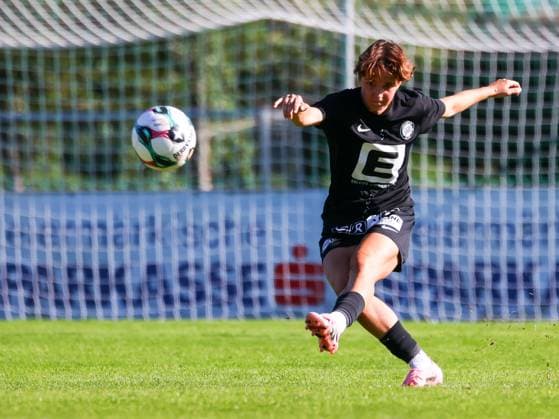WOMEN SOCCER - EC, Sturm vs Ajax BAD SCHWANBERG,AUSTRIA,18.SEP.25 - WOMEN SOCCER - UEFA Women s Europa Cup, SK Sturm Graz vs Ajax Amsterdam, qualification. Image shows Leonie Tragl (Sturm).  GEPAxpictures xJamesxDoak