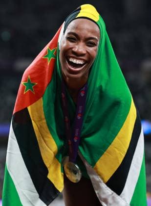 (250918) -- TOKYO, Sept. 18, 2025 -- Thea Lafond of Commonwealth of Dominica celebrates after the women s triple jump final at the 2025 World Athletics Championships in Tokyo, Japan, Sept. 18, 2025. ) (SP)JAPAN-TOKYO-ATHLETICS-WORLD ATHLETICS CHAMPIONSHIPS-WOMEN S TRIPLE JUMP-FINAL JiangxHan 