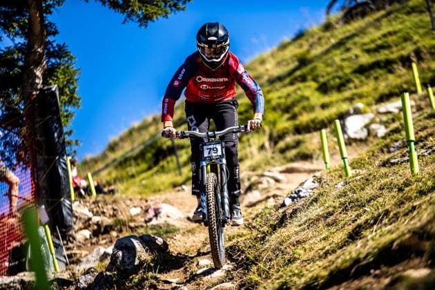 Whoop UCI Mountainbikeworldcup Downhill Lenzerheide LEHMANN Lino from Switzerland at Whoop UCI Mountainbikeworldcup Downhill Lenzerheide, 18.09.2025,in Lenzerheide,SUI Foto: Sebastian Sternemannat Whoop UCI Mountainbikeworldcup Downhill Lenzerheide, 18.09.2025,in Lenzerheide,SUI Foto: Sebastian Sternemann