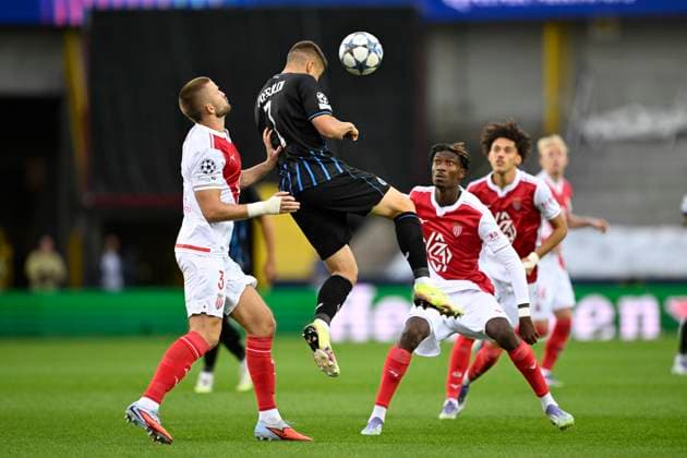 Club Brugge v Monaco - UEFA Champions League BRUGGE, BELGIUM - SEPTEMBER 18 : Tresoldi Nicolo forward of Club Brugge and Dier Eric defender of AS Monaco FC during the UEFA Champions League 2025 26 League Phase MD1 match between Club Brugge and Monaco on September 18, 2025 in Brugge, Belgium, 18 09 2025 Brugge Belgium  Copyright: xNicoxVereeckenx