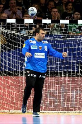 DEU, EHF Champions League, Fuechse Berlin vs. Aalborg, 18.09.2025, Max-Schmeling-Halle, Berlin, DEU, EHF Champions League, Fuechse Berlin vs. Aalborg, im Bild Dejan Milosavljev (Fuechse Berlin 96)