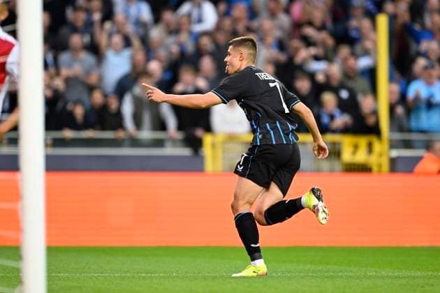 Club Brugge v Monaco - UEFA Champions League BRUGGE, BELGIUM - SEPTEMBER 18 : Tresoldi Nicolo forward of Club Brugge scores a goal during the UEFA Champions League 2025 26 League Phase MD1 match between Club Brugge and Monaco on September 18, 2025 in Brugge, Belgium, 18 09 2025 Brugge Belgium  Copyright: xNicoxVereeckenx