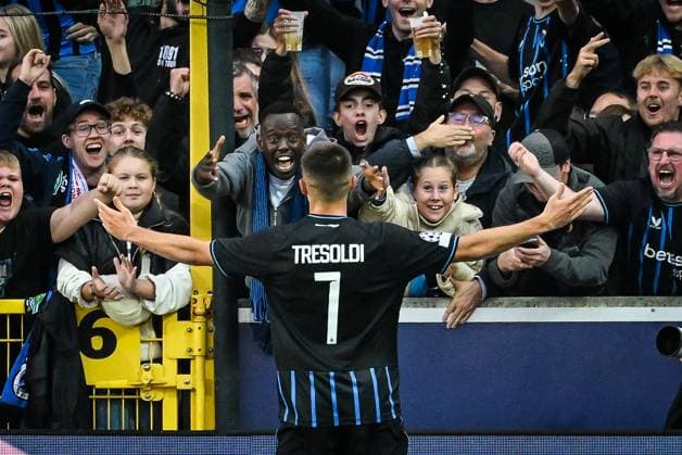 September 18, 2025, Brugge, Belgium, Belgium: Nicolo TRESOLDI of Brugge celebrates his goal during the UEFA Champions League, League Phase MD1 match between Club Brugge KV (Club Bruges KV) and AS Monaco at Jan-Breydel Stadium on September 18, 2025 in Brugge, Belgium. Brugge Belgium - ZUMAm308 20250918_zsp_m308_006 Copyright: xMatthieuxMirvillex