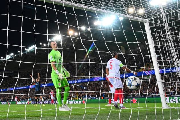 Club Brugge v Monaco - UEFA Champions League BRUGGE, BELGIUM - SEPTEMBER 18 : Kohn Philipp goalkeeper of AS Monaco FC looks dejected during the UEFA Champions League 2025 26 League Phase MD1 match between Club Brugge and Monaco on September 18, 2025 in Brugge, Belgium, 18 09 2025 Brugge Belgium  Copyright: xVincentxKalutx
