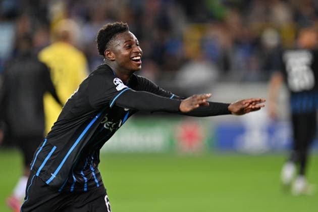 250918 Club Brugge vs AS Monaco Mamadou Diakhon (67) of Club Brugge celebrates after winning the Uefa Champions League first matchday in the League phase game in season 2025 - 2026 between Club Brugge KV and AS Monaco on September 18 , 2025 in Brugge, Belgium. (Photo by David Catry Isosport) Brugge Belgium  Copyright: xDavidxCatryx 20250918DC2_3685