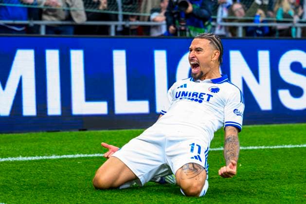 Champions League League Phase FC Kobenhavn vs Bayer 04 Leverkusen 18 09 2025 11 FCK Jordan Larsson celebrates after scoring Champions League League League Phase FC Kobenhavn vs Bayer 04 Leverkusen 18 09 2025 Kobenhavn, Denmark 18 September, 2025 UK Champions League League League Phase FC Copenhagen vs Bayer 04 Leverkusen Parken, Copenhagen, Denmark Kobenhavn Parken Denmark Copyright: xMichaelxBarrettxBoesenx