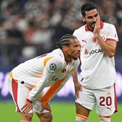 Frankfurt, Deutsche Bank Park, 18.09.25, GER, Herren, UEFA Champions Leaugue, Saison 2025-2026, Eintracht Frankfurt - Galatasaray Istanbul Bild: v.li. Leroy SANE (Galatasaray) und Ilkay GUENDOGAN (Galatasaray) UEFA regulations prohibit any use of photographs as image sequences and or quasi-video. Hessen Deutschland